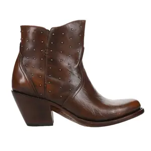 Lucchese Womens Harley Cowhide Zippered Studded Round Toe  Dress Boots Ankle Mid Heel 2-3" - Brown