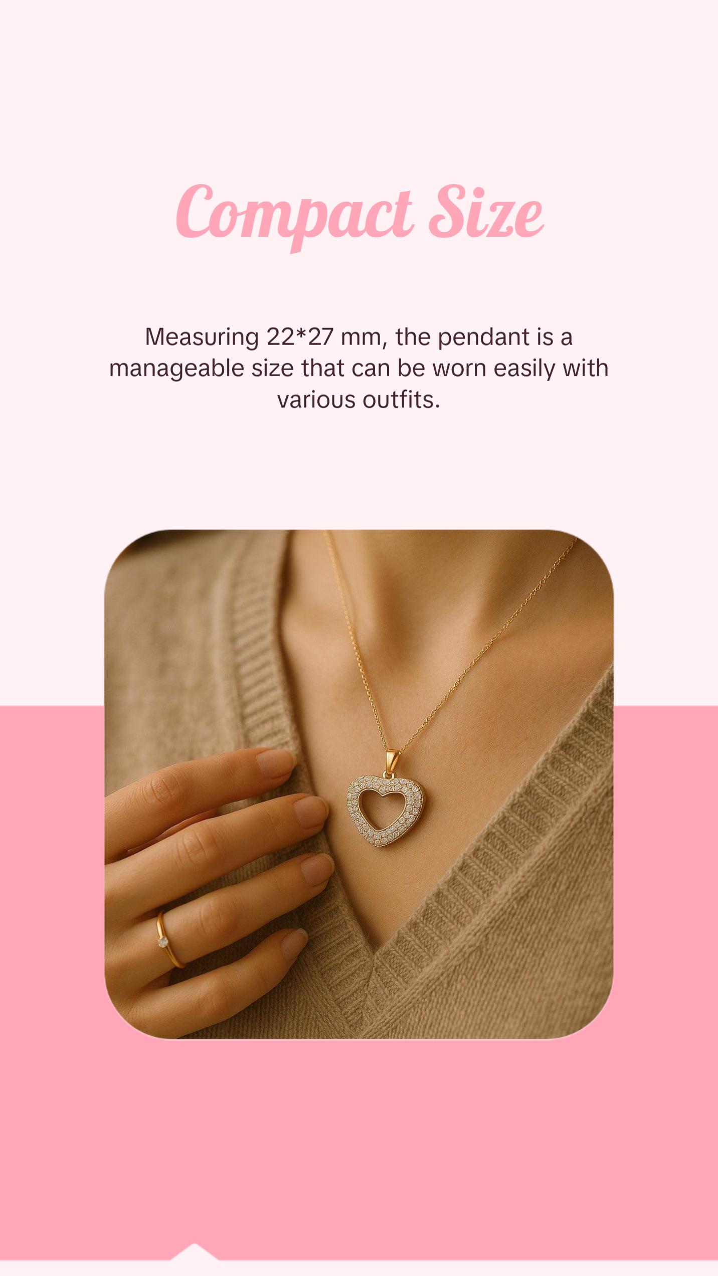 Romantic Gold Heart Pendant with Crystals - 14KGold Plated