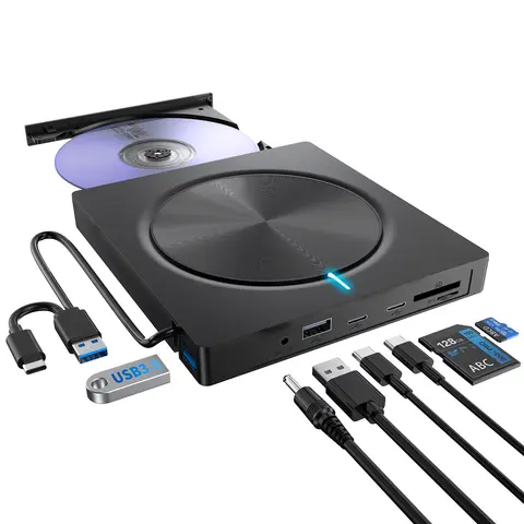 【Back to School】Portable External Laptop DVD Player USB 3.0 CD Burner with DVD 8x Read, SD/TF Card Slots - Convenience for Data Transfer, Burn & Play, Compatible with Laptops, Desktops, Mac, Windows 11/10/8/7, Linux, Retro Travel Design, Christmas Gift