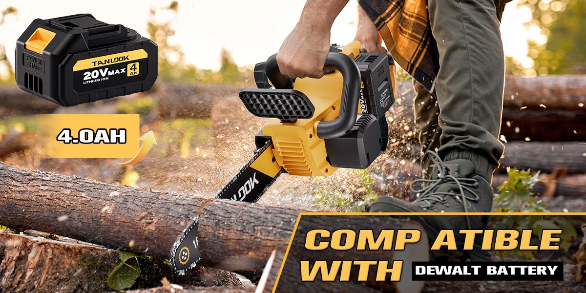 TANLOOK 16 Inch Cordless Chainsaw, 20V Brushless Electric Chainsaw with 2 Batteries, Safety Switch & Dust Baffle for Tree Felling, Wood Cutting, Pruning & Firewood