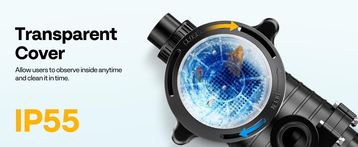 VIVOHOME 2.0HP 6500 GPH 115V Pool Pump, Self-Priming Energy Saving, 1.25" & 1.5" & 2" Inlet w/Strainer Basket for In/Above Ground Pools