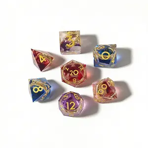 LOTR Style DND Dice Set, Resin D20 with Ring Inclusion, Liquid Core Dragon, Vibrant Orange Yellow Polyhedral RPG Icosahedron Dice Polyhedral Dice Set Bloodstained Metal gift