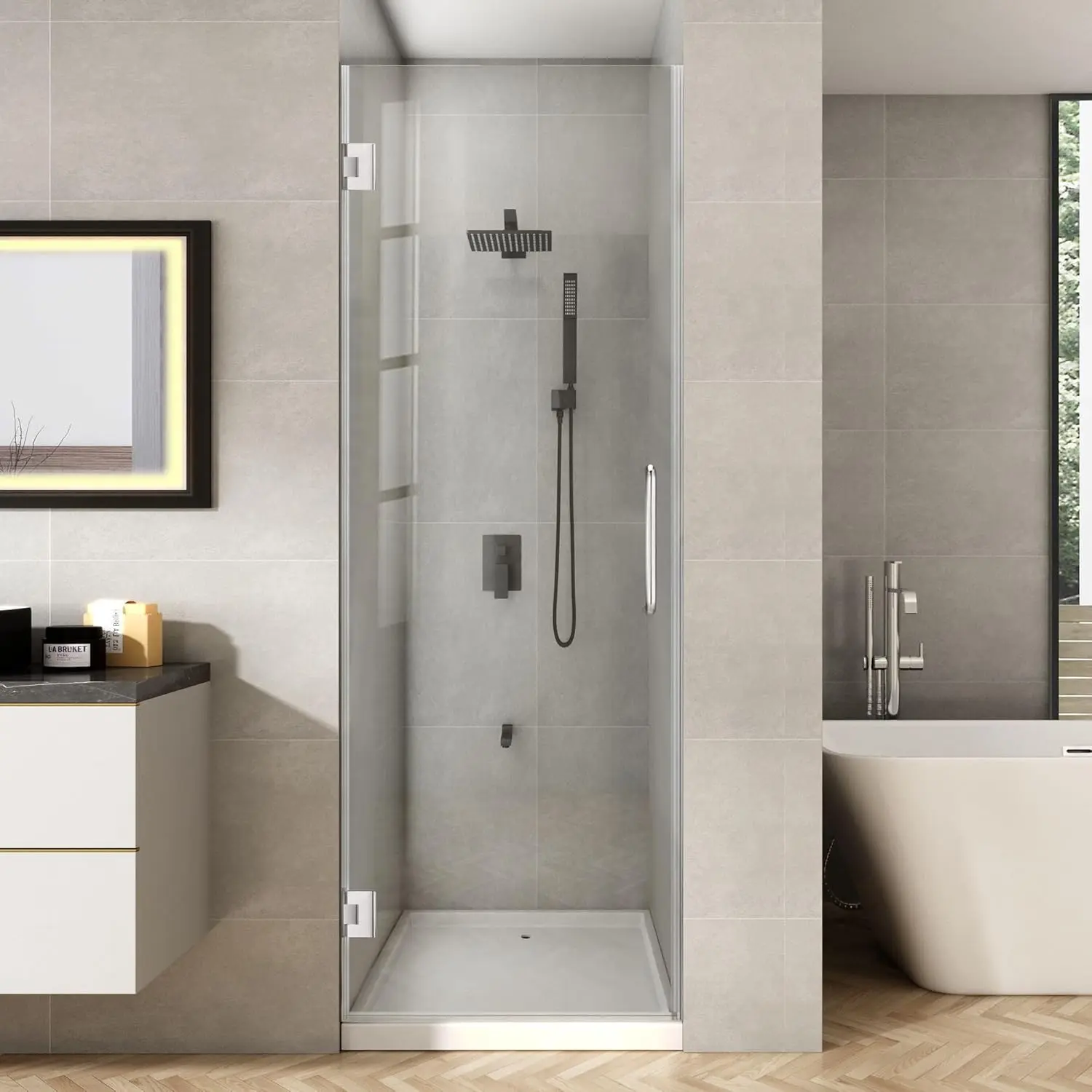 24"/28"/32" W x 72" H Frameless Soft-Close Hinged Shower Door with 5/16" (8 mm) Clear Tempered Glass, Brushed Nickel