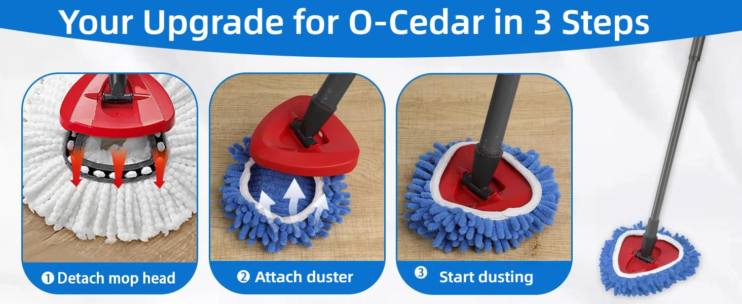 Chenille Duster Replacement Heads for O-Cedar Rinse Clean 2 Tank System 2025 Unique Design Turn Mop into Long-Handle Duster Dry Cleaning Trap Pickup