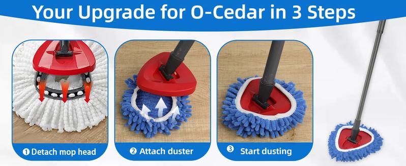 Chenille Duster Replacement Heads for O-Cedar Rinse Clean 2 Tank System 2025 Unique Design Turn Mop into Long-Handle Duster Dry Cleaning Trap Pickup
