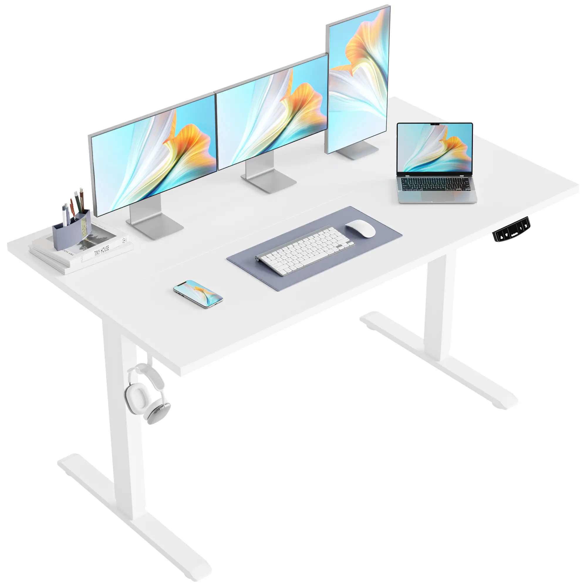 Electric Height Adjustable Standing Desk, Ergonomic Home Office Desk with Memory Preset, Sit to Stand Computer Desk with Hooks