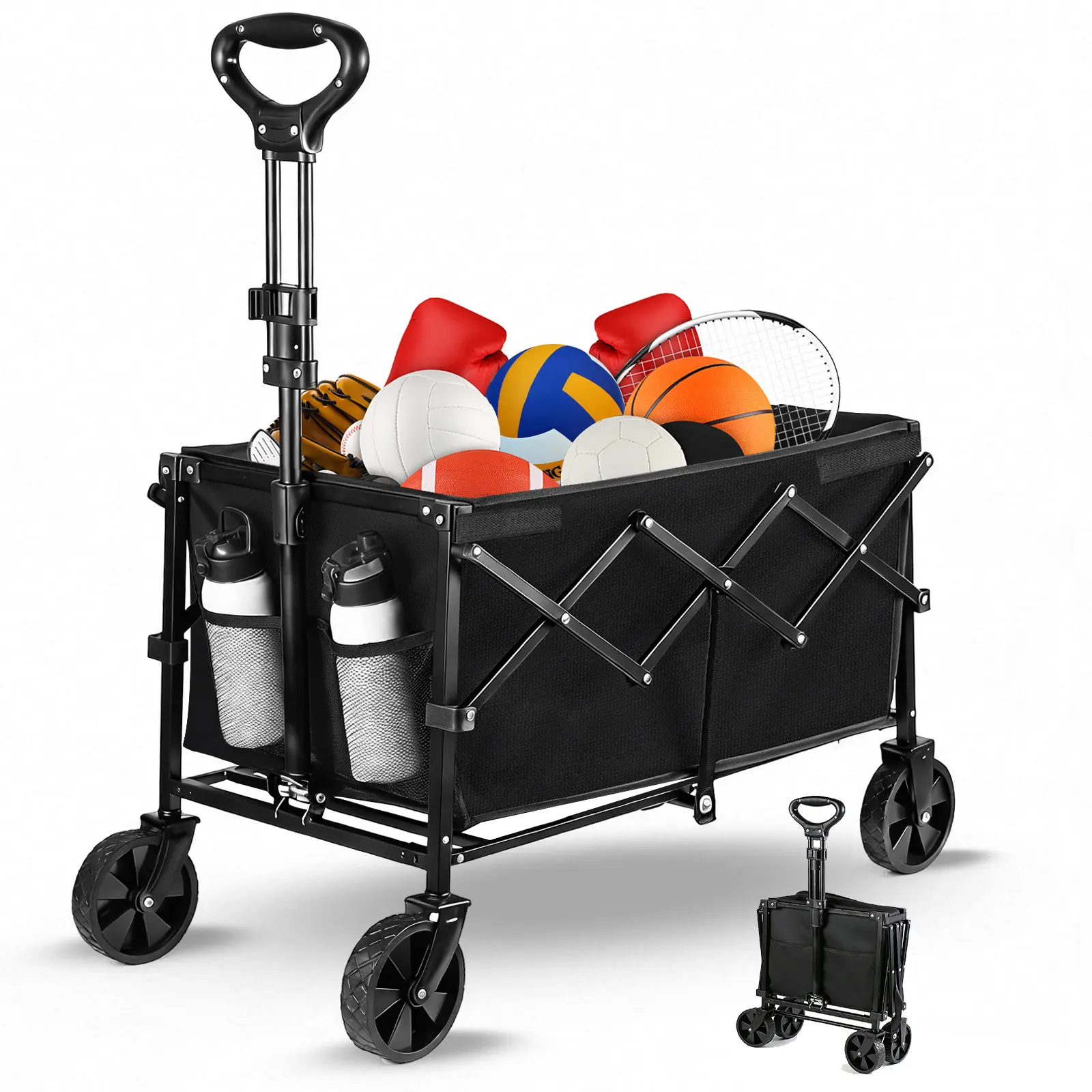 Compact Folding Wagon Cart - 250LBS Heavy-Duty Multifunction Rolling Cart with Metal Frame, All-Terrain Wheels, Portable Folding Design for Garden, Camping, Grocery Cart On Wheels, Multifunction Rolling Carts