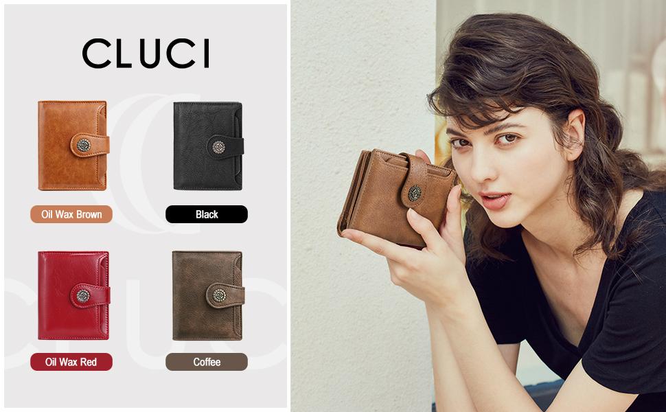 CLUCI TikTokShopSpringGlowUp Small Wallets for Women RFID Blocking Leather Trifold Compact Credit Card Holder with ID Window Ladies Zipper Coin Purse RFID Credit Gift