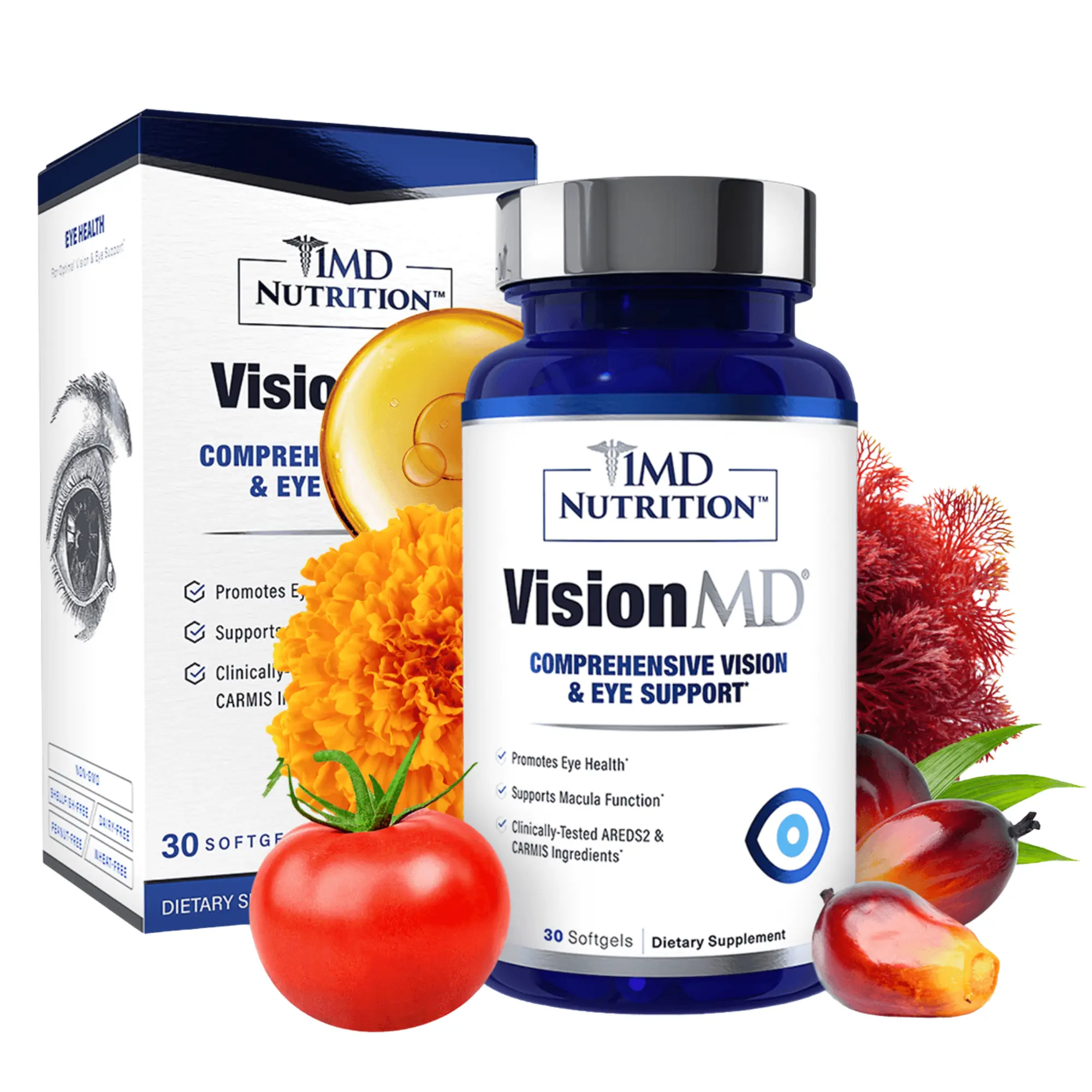 1MD NUTRITION VisionMD Eye Vitamin CARMIS - Clinically Proven Gluten-Free Eye Health Capsules (US) with OptiLut Lutein & Zeaxanthin - Supports Adult Vision Health, Everyday Eye Strain