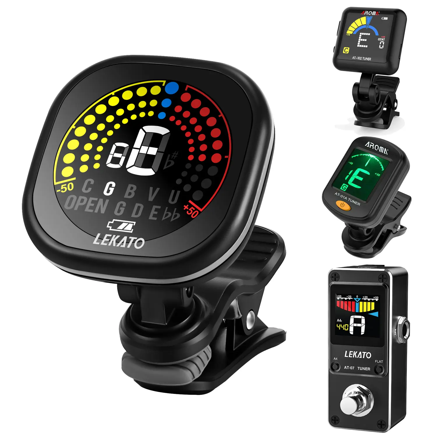 LEKATO Rechargeable Clip-On Guitar Tuner - Multi-Instrument for Guitar,Bass,Ukulele,Violin,Chromatic Modes,Accurate Tuning,High Contrast LCD,High Sensitivity,Micro Processor,Multi Angle View for Beginners, Piezo Sensor,back to school