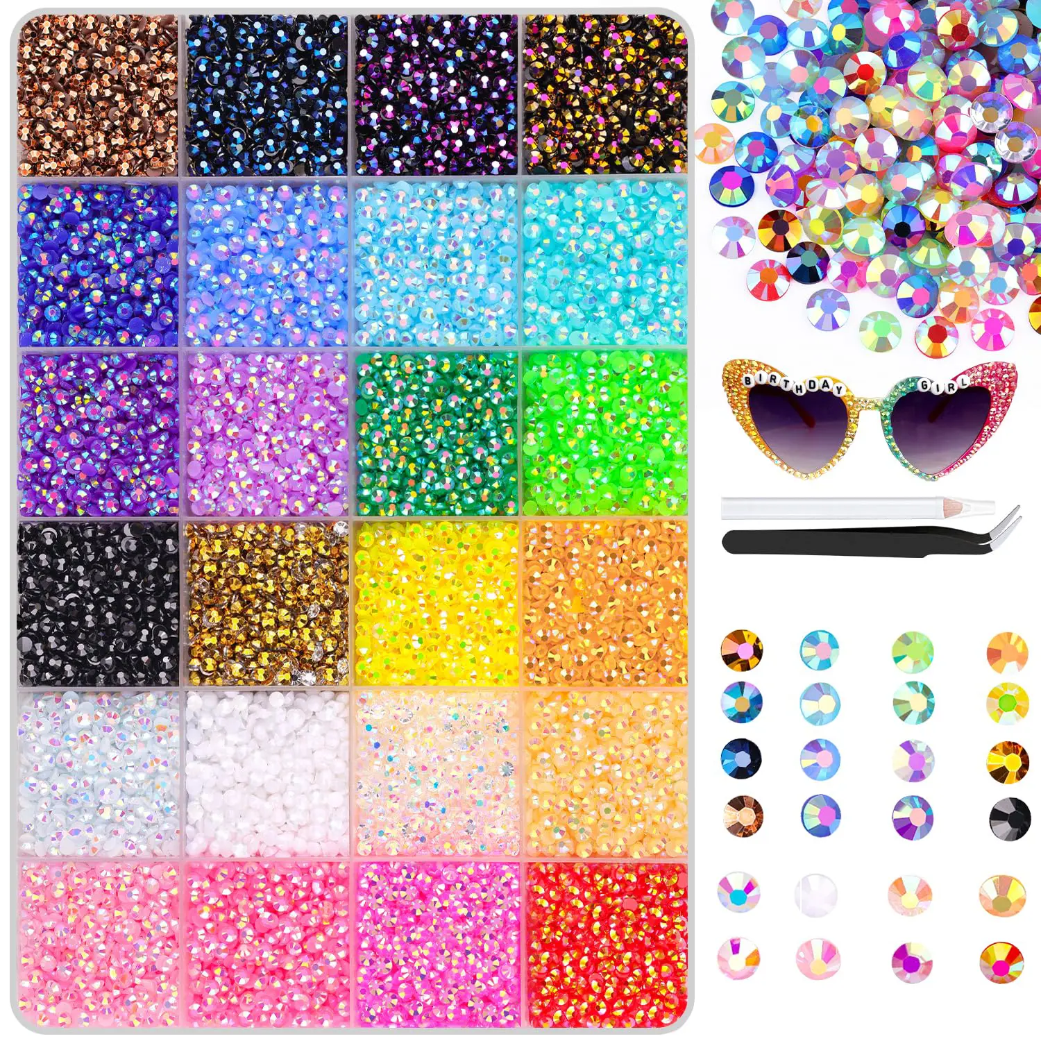 40,000Pcs Resin Jelly Rhinestones for Crafting Bedazzling, Multicolor 3mm Flatback Gems for Crafts Clothing Clothes Tumblers Shoes Nails, Flat Back Mixed Color Bulk Bedazzler Kit Jewels with Gifted Tools