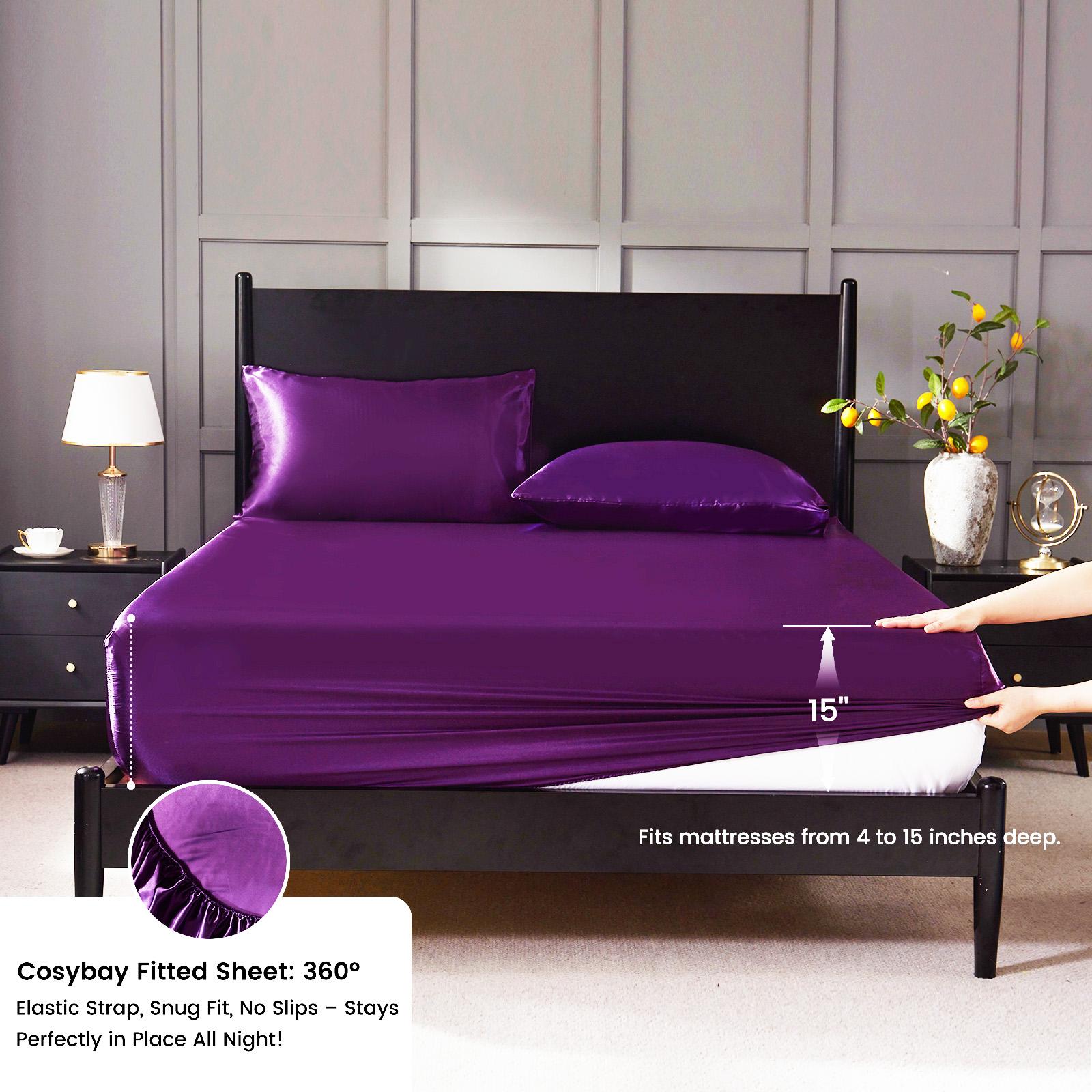 Cosybay Silky Satin Bed Sheet Set Twin/Full/Queen/King Size with Pillowcases, Luxury Fitted Sheet 3pcs (twin size only 2pcs（NO Top sheet）), Cooling Sheet with deep pocket up to 15", Soft, Wrinkle-Resistant,Hypoallergenic,Perfect Fit for Mattress topper