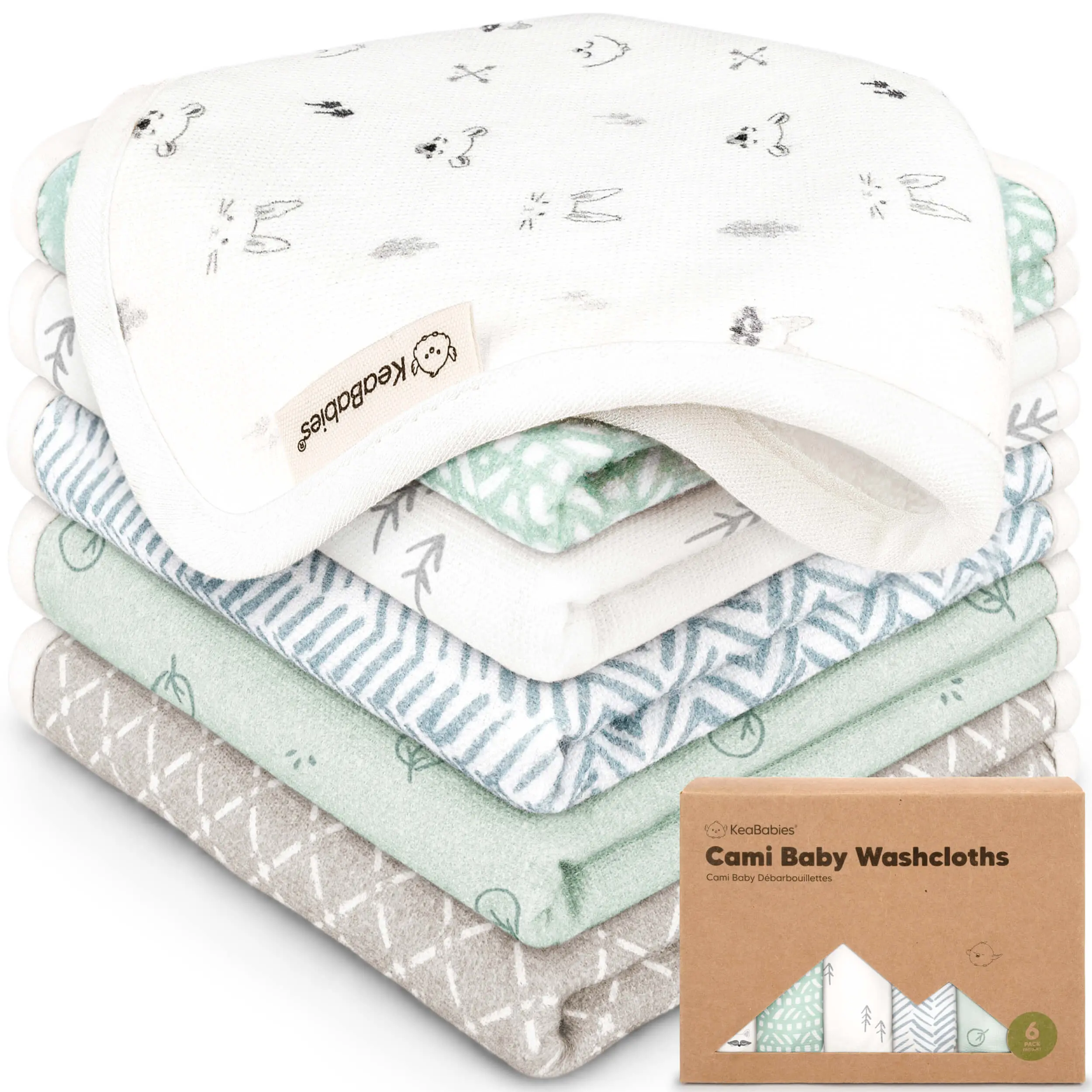 6-Pack Cotton Baby Washcloths for Newborn - Organic Cotton Muslin Soft Wash Cloths for Babies, Infant, Kids, Toddler Towels for Boy, Girl, Super Absorbent Face Cloths, Scratch-Free Baby Rags