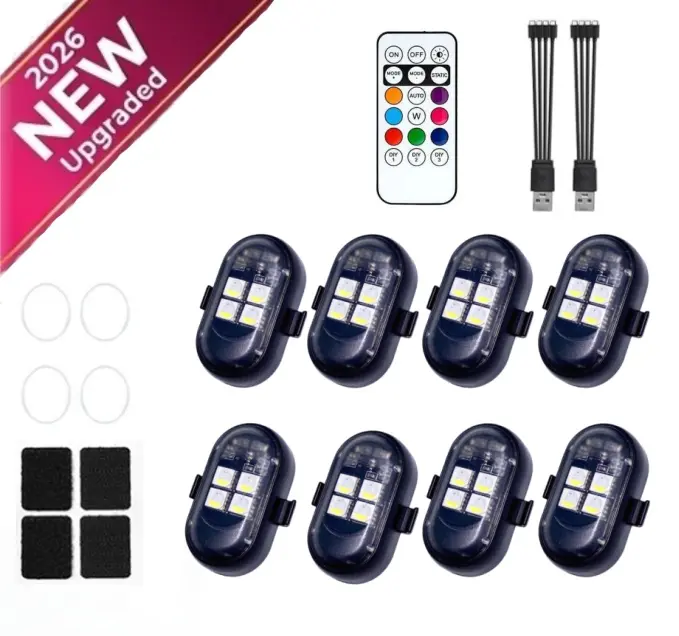 2026 Upgraded RGB LED Car Interior Lighting Kits (4PCS/8PCS), Type-C Rechargeable Portable Auto LED Lights with Batteries, Car Interior Decor for Vehicle Footwell & Dashboard Under-Seat Accent