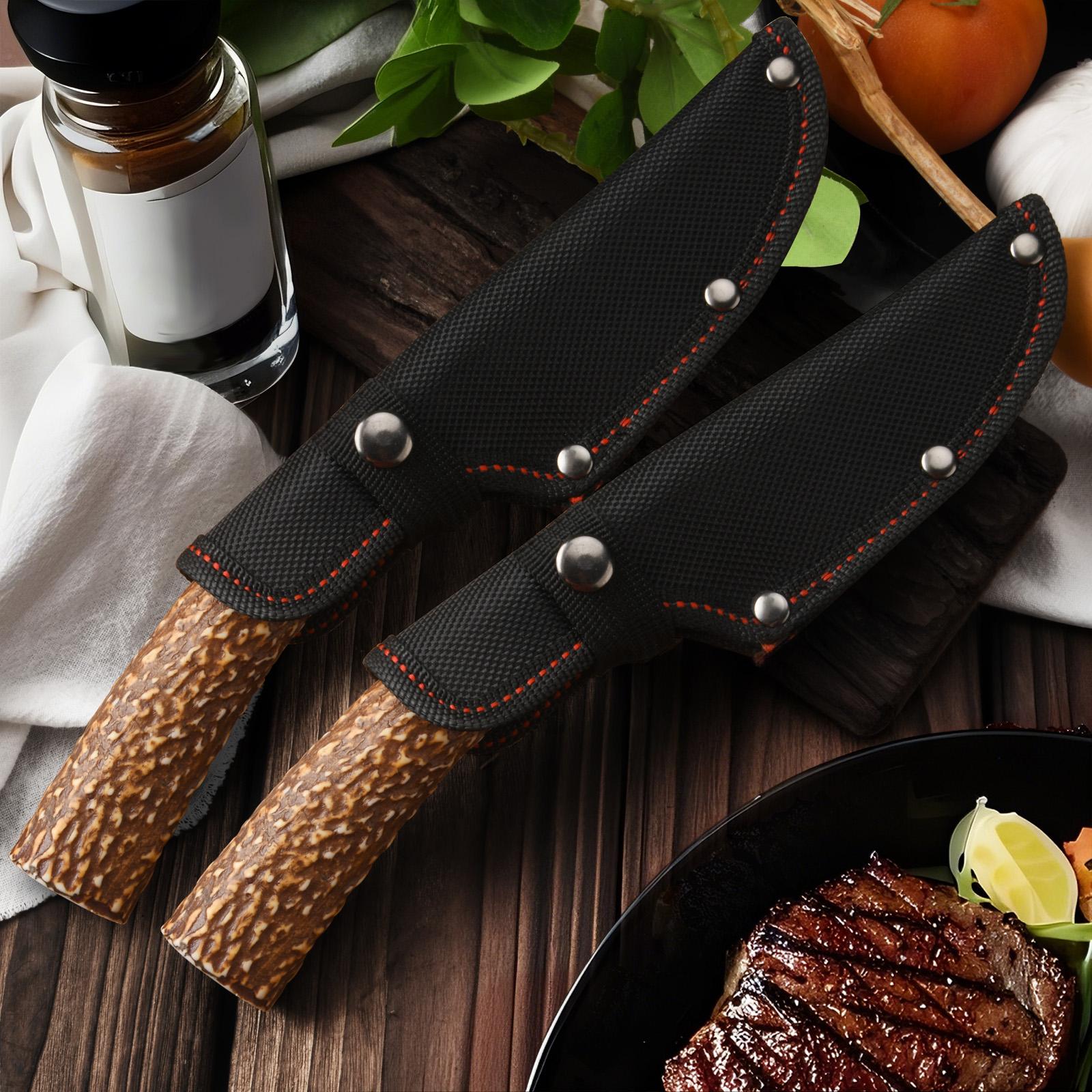 Fixed Blade Multi-functional Knives Set with Durable Nylon Sheath Cover, Selected Stainless Steel Outdoor BBQ Knife with Cool Comfortable Grip. Amazing Knife Gift for Chef & Collectors Father‘s Day Gift