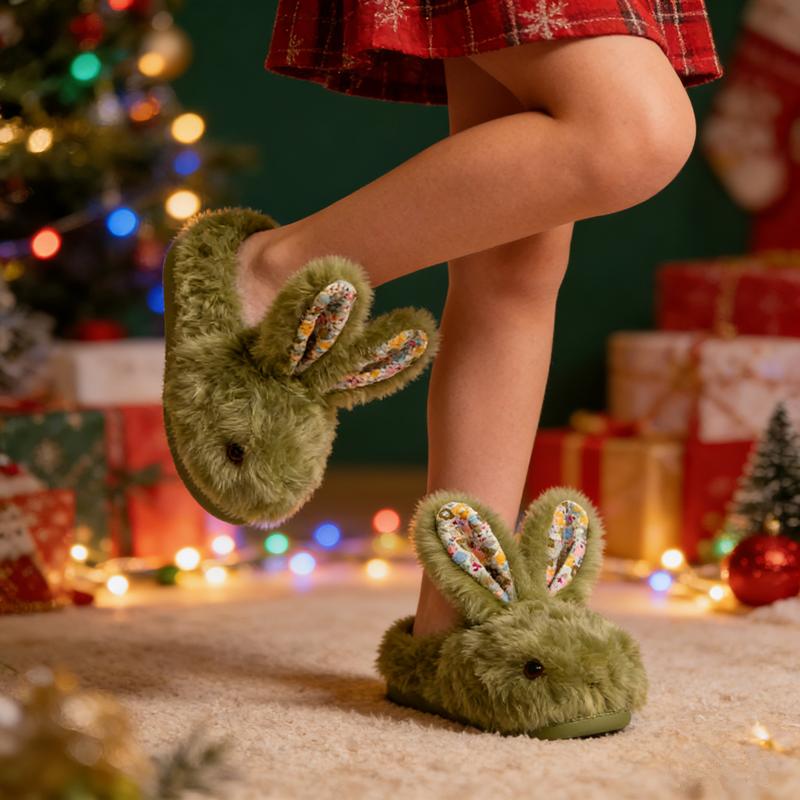 rosyclo Toddler & Kids Bunny Plush Slippers Adorable Fuzzy Design with Warm Lining Non-Slip Rubber Sole Cozy Indoor Winter Rabbit House Shoes for Girls & Boys Children