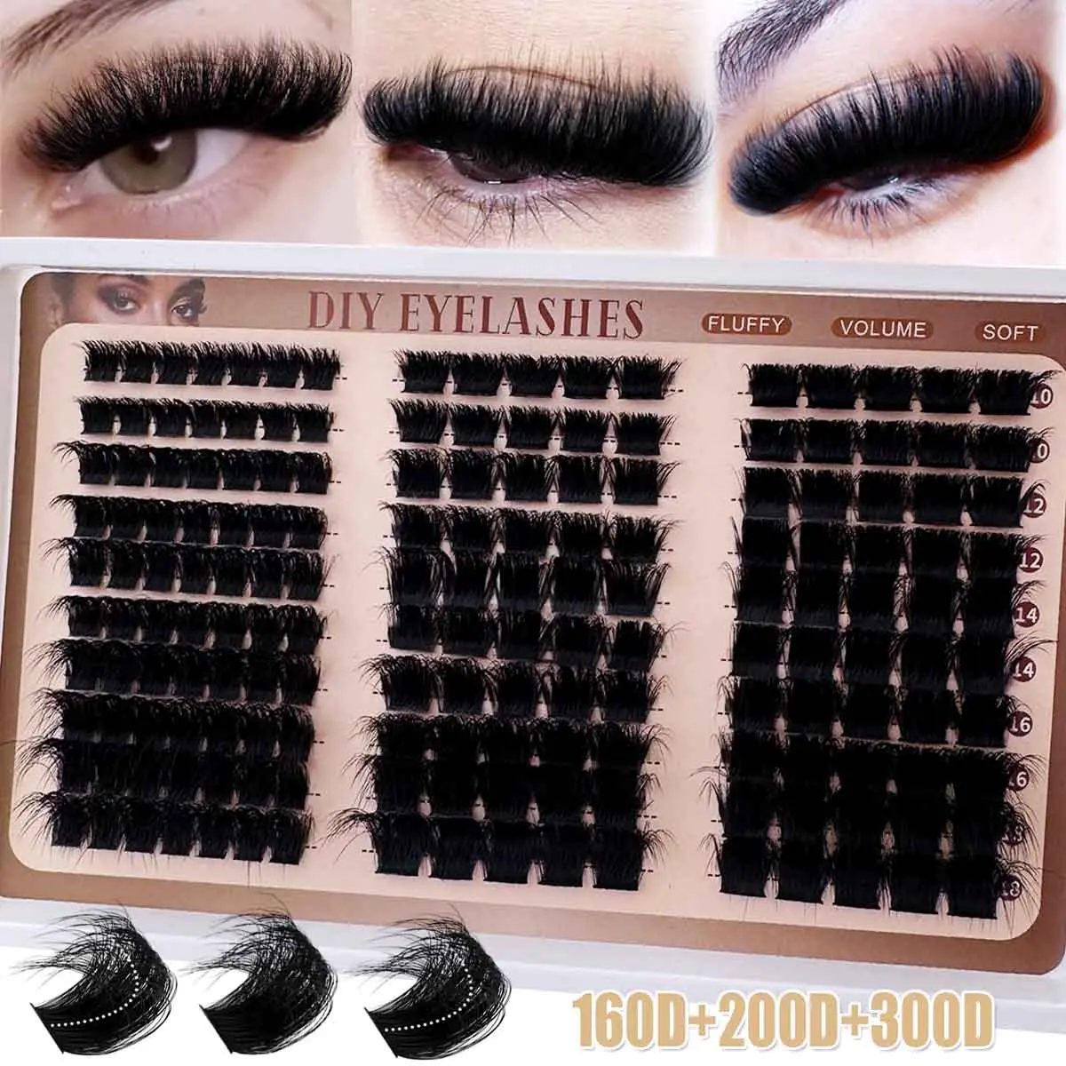 Russian Lash Extensions Kit, 3D Volume Eyelash Clusters, D-Curl, Mixed Lengths 10-18mm, DIY Eyelash Extensions, Multi-Type Natural Look