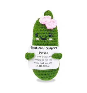 Emotional Encouraging Pickle Handmade Crochet Toy with Support Card Cute Mini Design Soft Plush for Friend Gifts