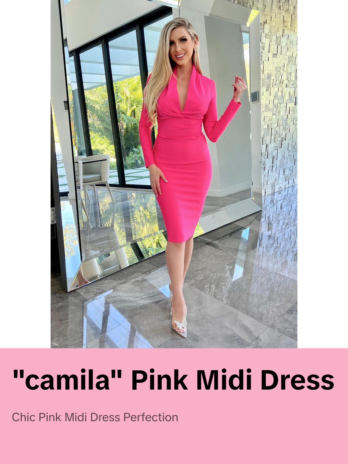 CAMILA" PINK LONG SLEEVE MIDI DRESS - TikTok Shop