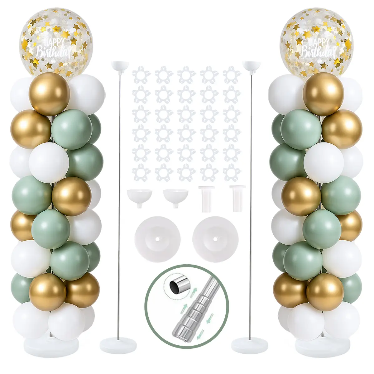 Balloon Column Stand Set of 2, Adjustable 7 Feet Ballon Arch Stands with Reusable Metal Telescopic Design for Birthday, Wedding, Baby Shower, Halloween, Graduation Party Decoration summervibes