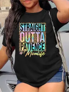 Plus Size, Plus Size STRAIGHT OUTTA PATIENCE Graphic Tee- Comfortable Casual Wear for Curvy Women- Crew Neck Short Sleeve Top- Fashionable Bold Print for Spring& Summer