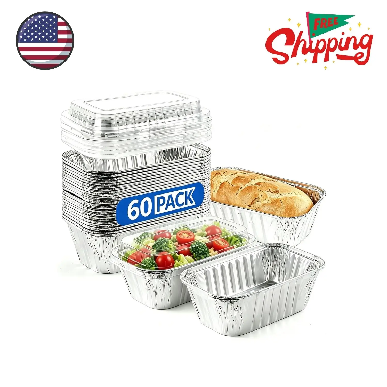60 Pack Disposable Mini Aluminum Loaf Pans with Chear Lids,(6"x3.5"x2" )