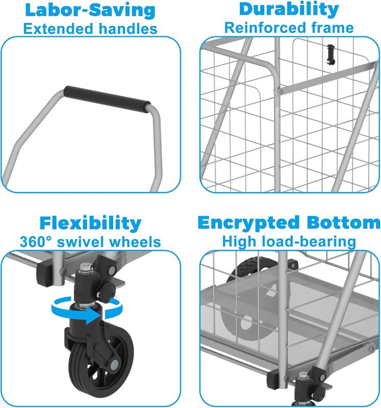 Foldable Heavy Duty Shopping Cart - 200lbs Capacity, 360° Swivel Wheels, 65L Waterproof 600D Oxford Bag, Easy Assembly for Grocery, Laundry, Garden, Camping (Grey, 19.5 x 39 x 20 inch)