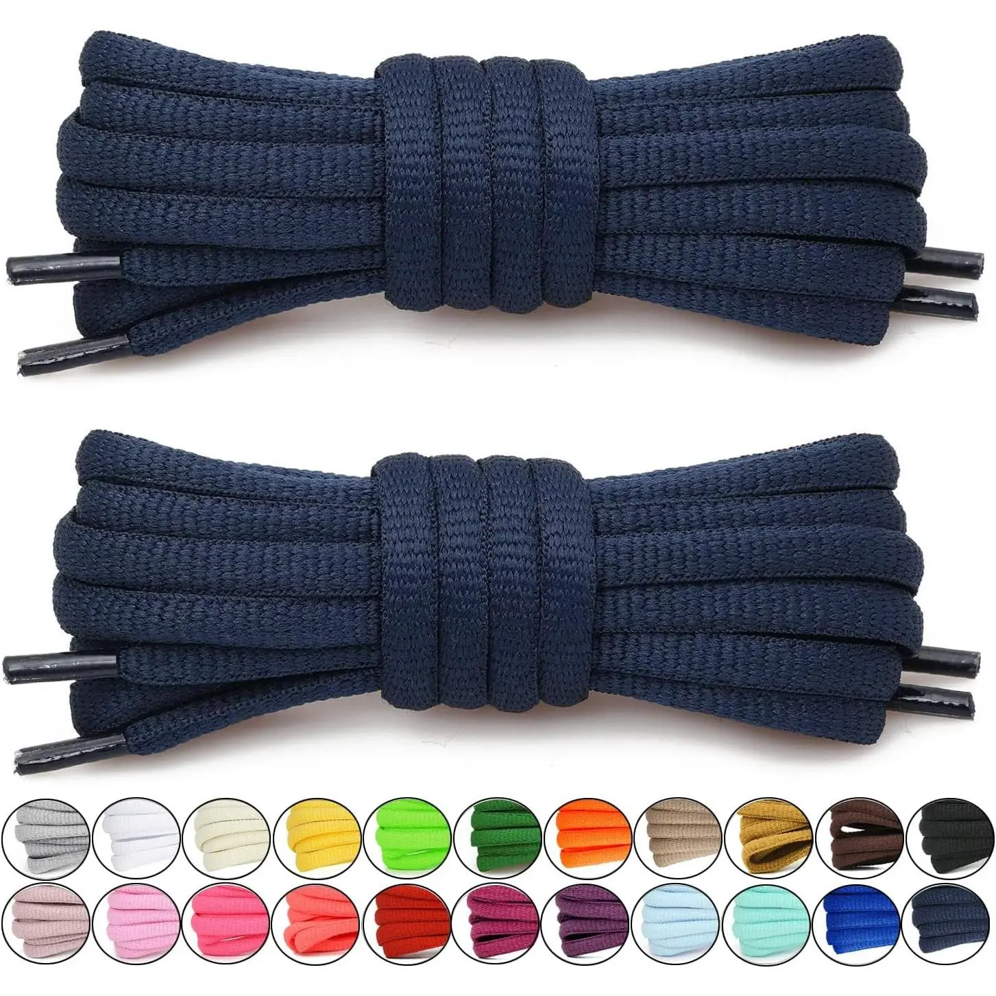 Fashion Synthetic Sports Shoelaces (2 Pairs) - 6 mm (1/4 inch) Thick, 30/36/40/48/54/63/72 inch (76-182 cm) Length, Plastic Head, Solid Colors, Polyester Oval Laces for Every Age Casual Sneakers Running Shoes