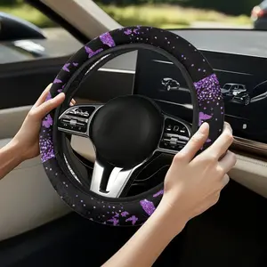 Purple Butterfly Car Steering Wheel Cover, Womens Auto Steering Wheel Protector Fit 13-15" Universal Non-slip Durable Auto Decoration Protector Steeringwheelcover