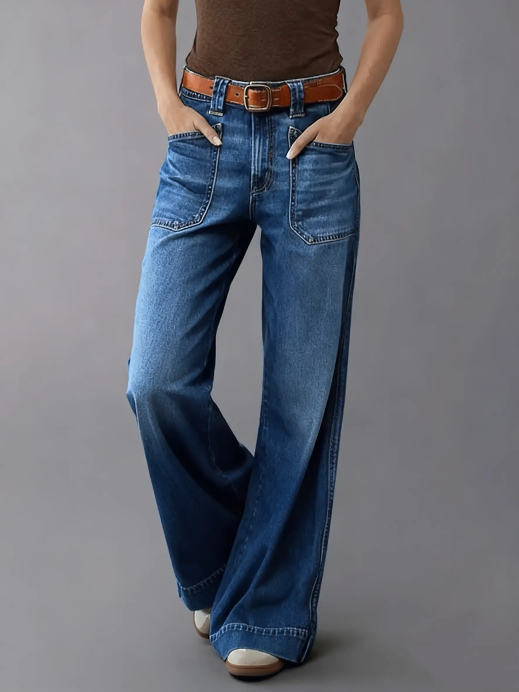 Women's High-Rise Ultra Wide Baggy Stretchy Boyfriend Trendy Jeans - All Seasons Full Length Bottoms with Pockets, Below the Ankle Casual Comfort Lounge Denim Pants, Machine Washable Fashion Womenswear