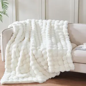 Comfort Warm Thick Luxurious Plush Rabbit Faux Fur Throw Blanket, Fluffy Bubble Blanket,Soft Cozy Blanket for Couch Chair Bed Sofa Living Room, Bluewhite 60'' x 80''/50‘’ x 60''