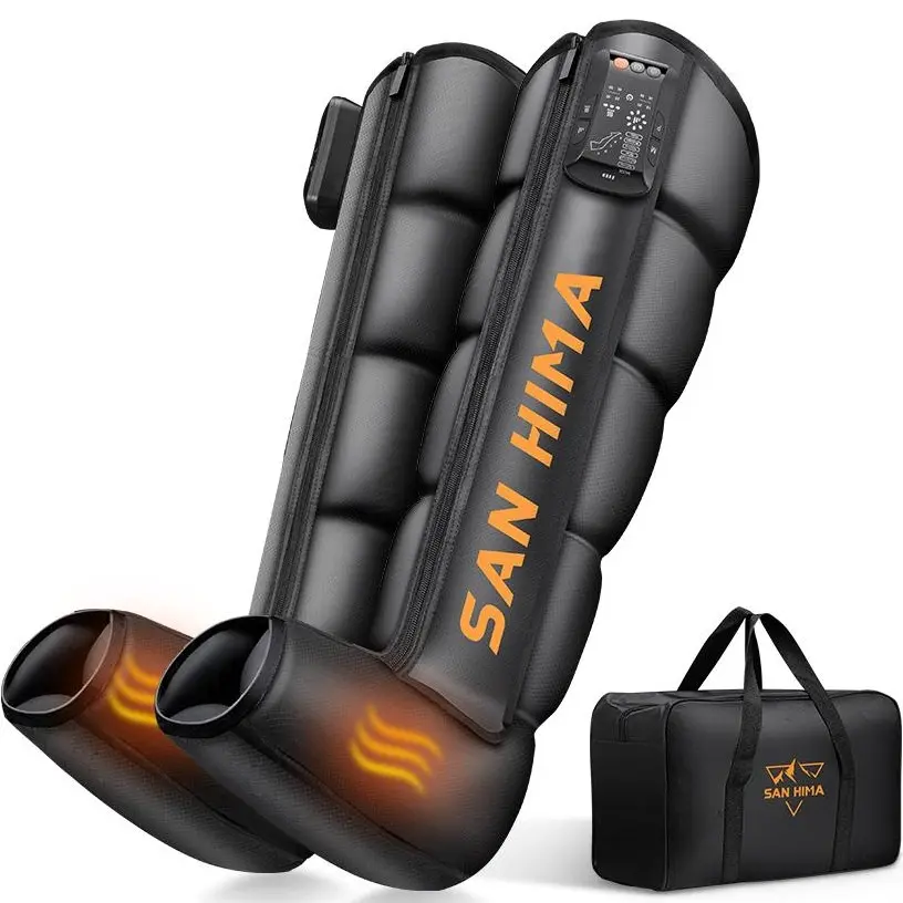 SAN HIMA Cordless Air Compression Leg Massager with Heat - Silent Smart Fit Sequential Full Leg Boots, 6 Modes, 8 Intensity Levels, Relaxation, Circulation Aid, Pain Relief, Battery Powered, Nylon, Storage-Ready for Ft, Calves, Thighs