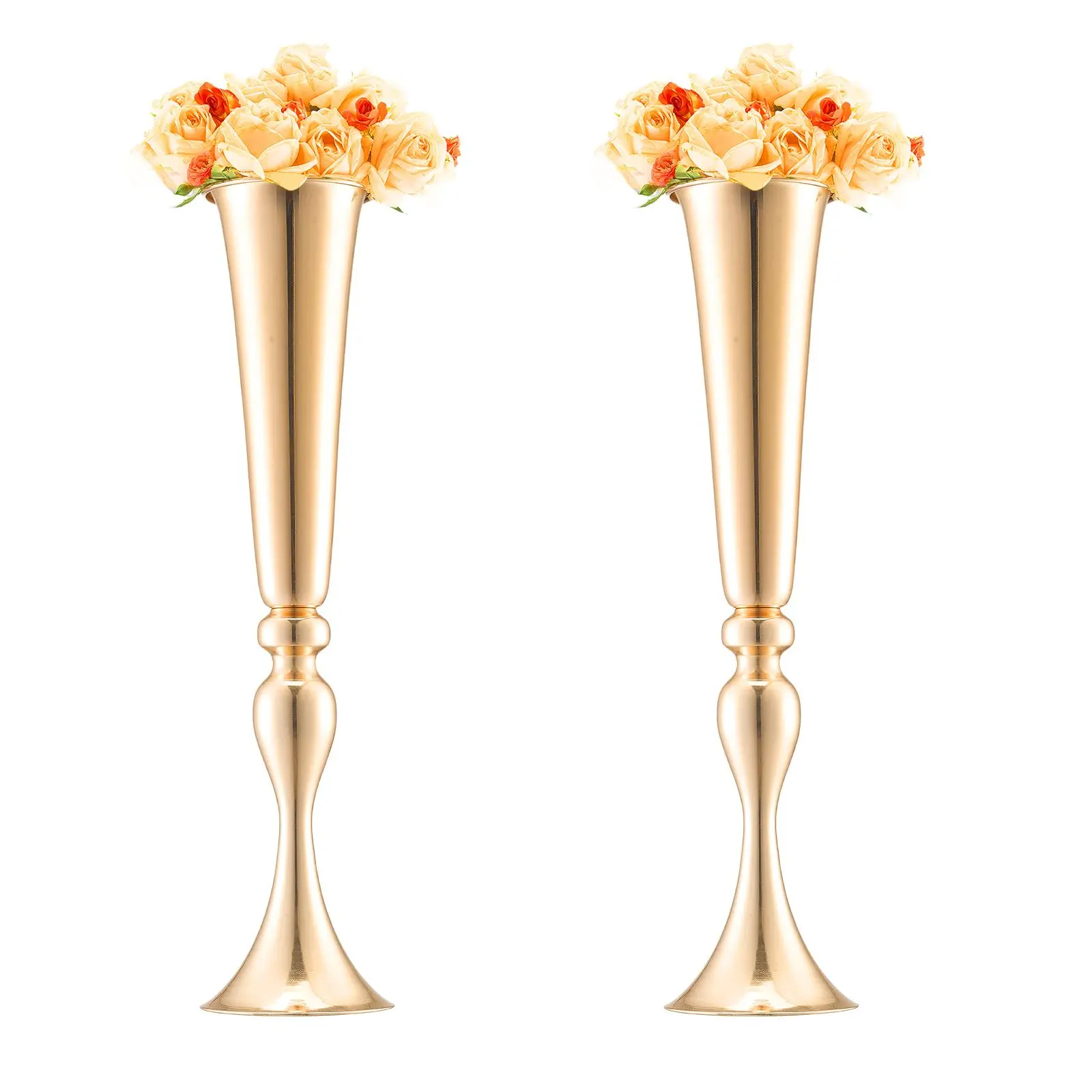 VEVOR 2PCS 56cm/22.05” Tall Wedding Flower Vase,  Metal Wedding Trumpet Centerpiece, Gold Floral Stand Display Rack for Tables Wedding Dinner Party, Anniversary Ceremony Birthday Event Decor