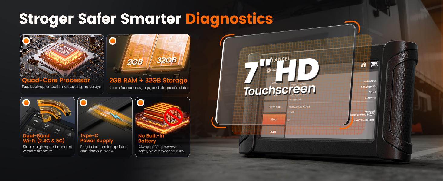 ANCEL HD7000 Elite 7'' Heavy Duty Truck Scanner with DPF Regen, Speed Limit, Idle Reset & Service Reset, Full System HD OBD Diesel Diagnostic Tool for Cummins Detroit Volvo CAT Paccar International ANCEL HD7000 Elite 7'' Heavy Duty Truck Scanner with DPF Regen, Speed Limit, Idle Reset & Service Reset, Full System HD OBD Diesel Diagnostic Tool for Cummins Detroit Volvo CAT Paccar International