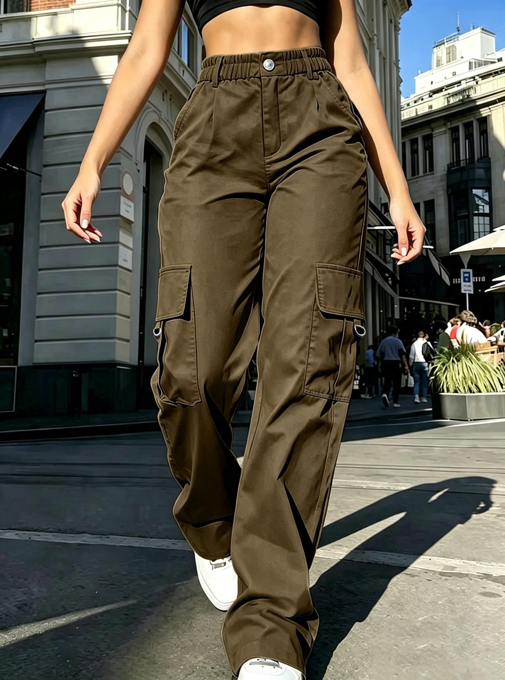 Clean Gent fashionable high-waisted cargo pants with pockets, Y2K tactical-style pants, street-style casual retro women’s bottoms suitable for all seasons