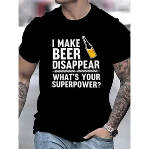 Men's Funny "I Made the Beer Disappear" Printed T-Shirt - Beer Superpower Casual Round Neck Short Sleeve Tee Suitable for Summer Parties & Casual Attire - Humorous Drinking Humor Apparel for Social Gatherings