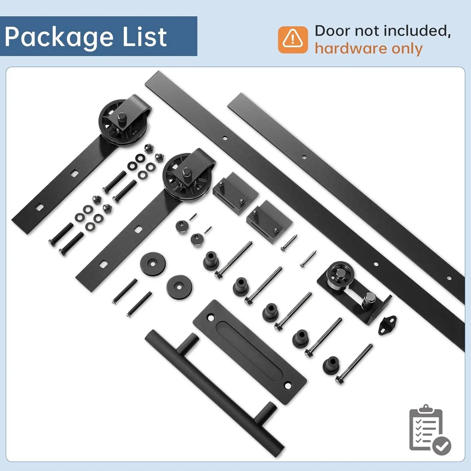 EaseLife Steel Sliding Barn Door Hardware Full Kit - 72" Track, 1x 12in Pull Handle, Big Industrial Spoke Wheel Pulley, High-Precision Bearing Rollers, Wall Mount, Silent Glide, 220lbs Capacity, Easy Install, Black, Fits 32-34" Wide Opening (No Door)