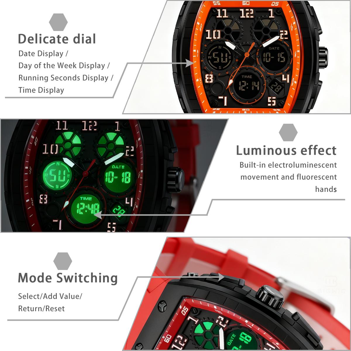 Men's Sporty Digital Analog Watch Water Resistant Dual Time Wristwatch With Luminous Display Alarm And Stopwatch Men's Sporty Digital Analog Watch Water Resistant Dual Time Wristwatch With Luminous Display Alarm And Stopwatch