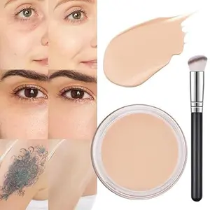 Pot Concealer Full Coverage Set, Under Eye Brightener Color Correcting Concealer for Dark Circles, Waterproof Foundation Face Makeup Brush Kit