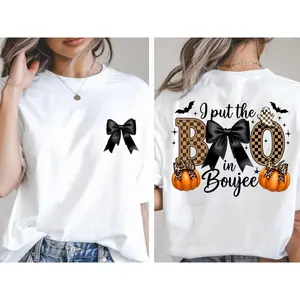 I Put The Boo In Boujee Shirt, Boo-Jee Ghost Tee, Coquette Halloween Shirts, Gothic Bow Halloween T-Shirt, Pumpkin Bow Funny Sweatshirt