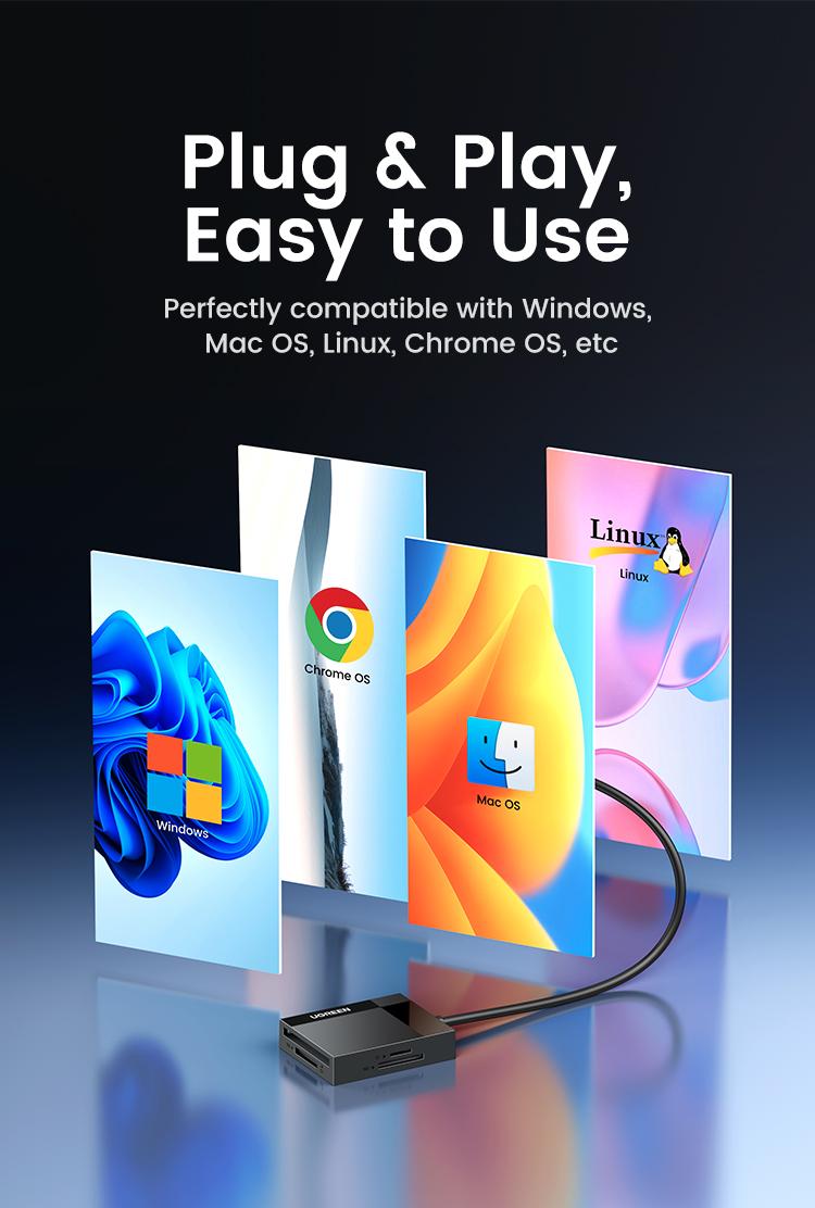 UGREEN 4in1 SD TF Card Reader 5Gbps 2TB Max USB 3.0 TF, SD, CF,MS ,Micro SD, SDXC for Windows Linux MacOS Laptop PC, Computer Office Accessories, September Restock，TikTokShopBlackFriday ,TikTokShopHolidayHaul