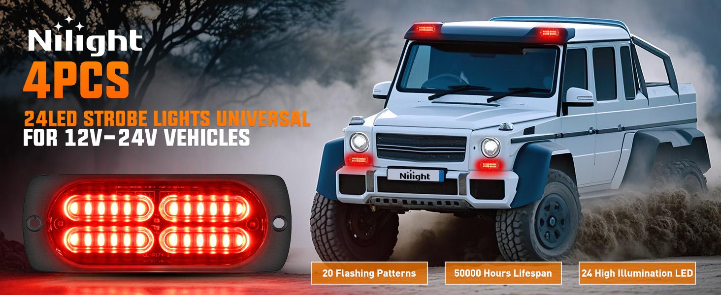 Nilight 4PCS LED Strobe lights 12V 24V Sync Feature Red 24LED Hazard Warning Lights with Controller Hard Wire or Plug for Car Truck RVs Campers vehicle Nilight 4PCS LED Strobe lights 12V 24V Sync Feature Red 24LED Hazard Warning Lights with Controller Hard Wire or Plug for Car Truck RVs Campers vehicle