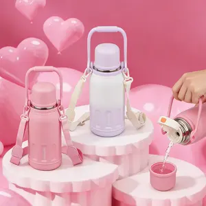 BJPKPK Insulated Water Bottle with Handle and Strap Vacuum Travel Tumbler with Cup Lid Thermo Coffee Cup for Hot Cold Drinks