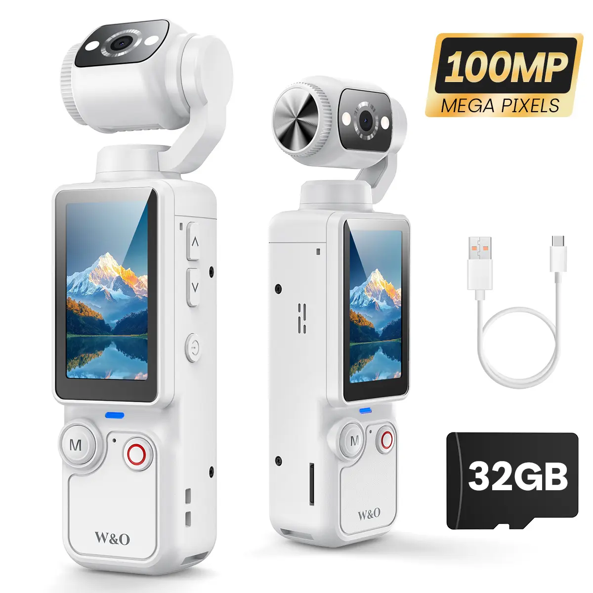 【Spring grow up】W&O Portable with 180° Rotating Lens Handheld Stabilizer Pocket Camera Full Body for Vlogging Travel Daily Life Recording USB Rechargeable Black Durable Construction Camcorder