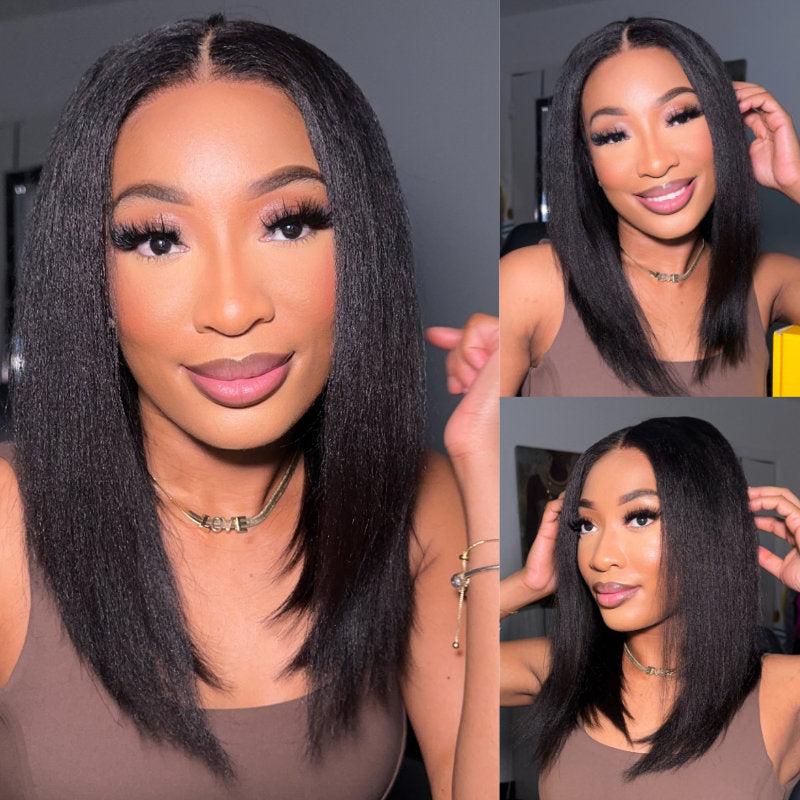 【Upgrade Drawstring】UNice Bye Bye Knots Glueless Yaki Straight Bob Wig Pre-cut 7x5 HD Lace Human Hair Wigs with Pre Plucked Hairline Knotless