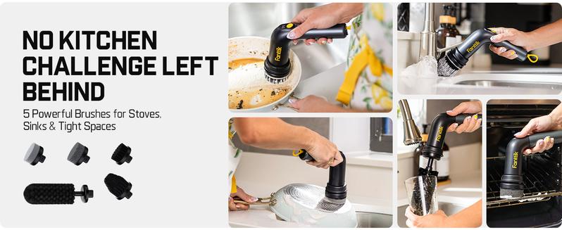 Fanttik G9 Handy Cordless Electric Spin Scrubber, MagnaStorm Motor, Dual-Speed, 5 Brush Heads, LED Display, IPX7 Waterproof, 2500mAh with Type-C Charging, for Kitchen, Sink, Tile, Stove Cleaning Tool