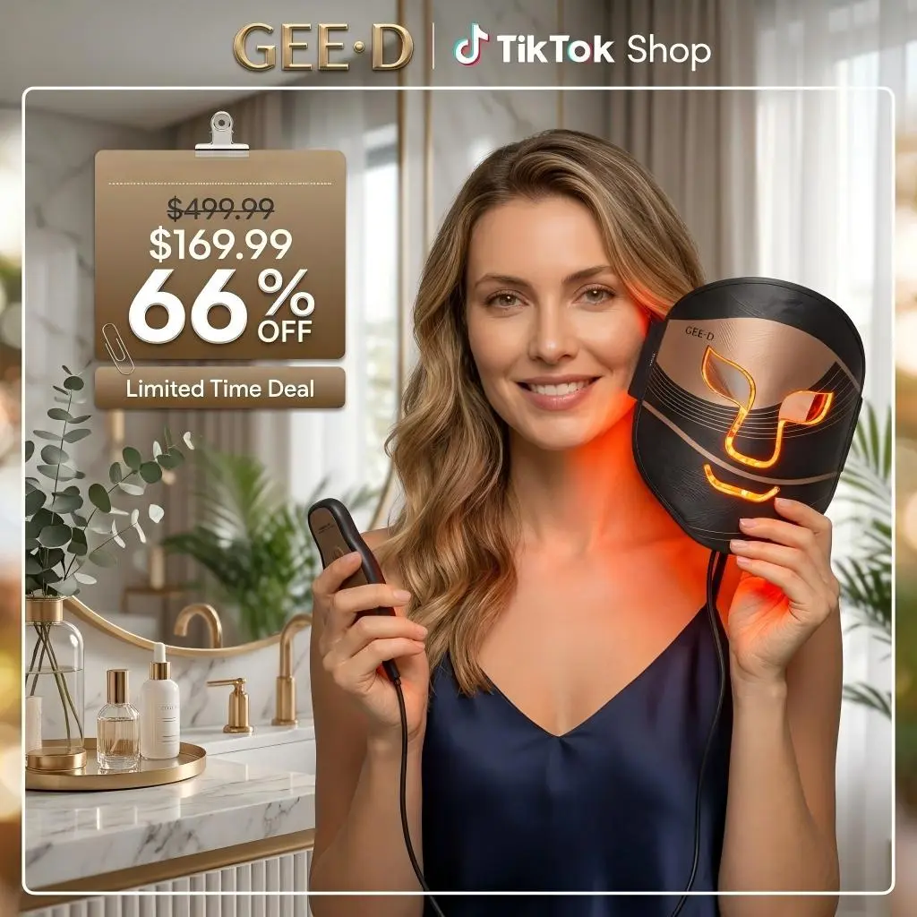 【New Arrivals】GEE-D LED Light Therapy Mask – 880 nm NIR Deep Penetration (880+660+605nm), 3-Wavelength Red & Amber Light for Deeper Repair & Anti-Aging, Wireless Comfort, Travel Beauty Care, back to school