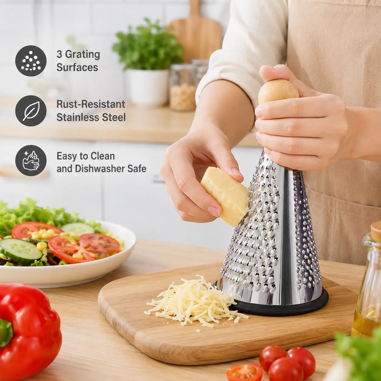 1-Piece Thick Stainless Steel Mirror Polish Conical Food Grater - Smooth Kitchen Utensil, Vegetable Cutter, Food Veggie Cutter, Slicer and Shredder for Cheese, Garlic Paste Prep, Home Kitchen Daily Use