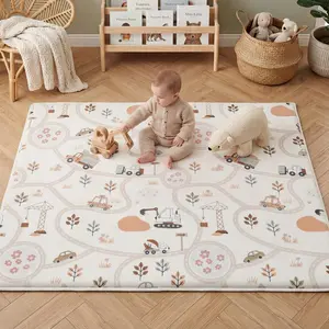 PaPaMat 1.3'' Thick Interactive Road Map Baby Play Mat – Memory Foam Waterproof Floor Mat for Nursery & Toddler Playroom