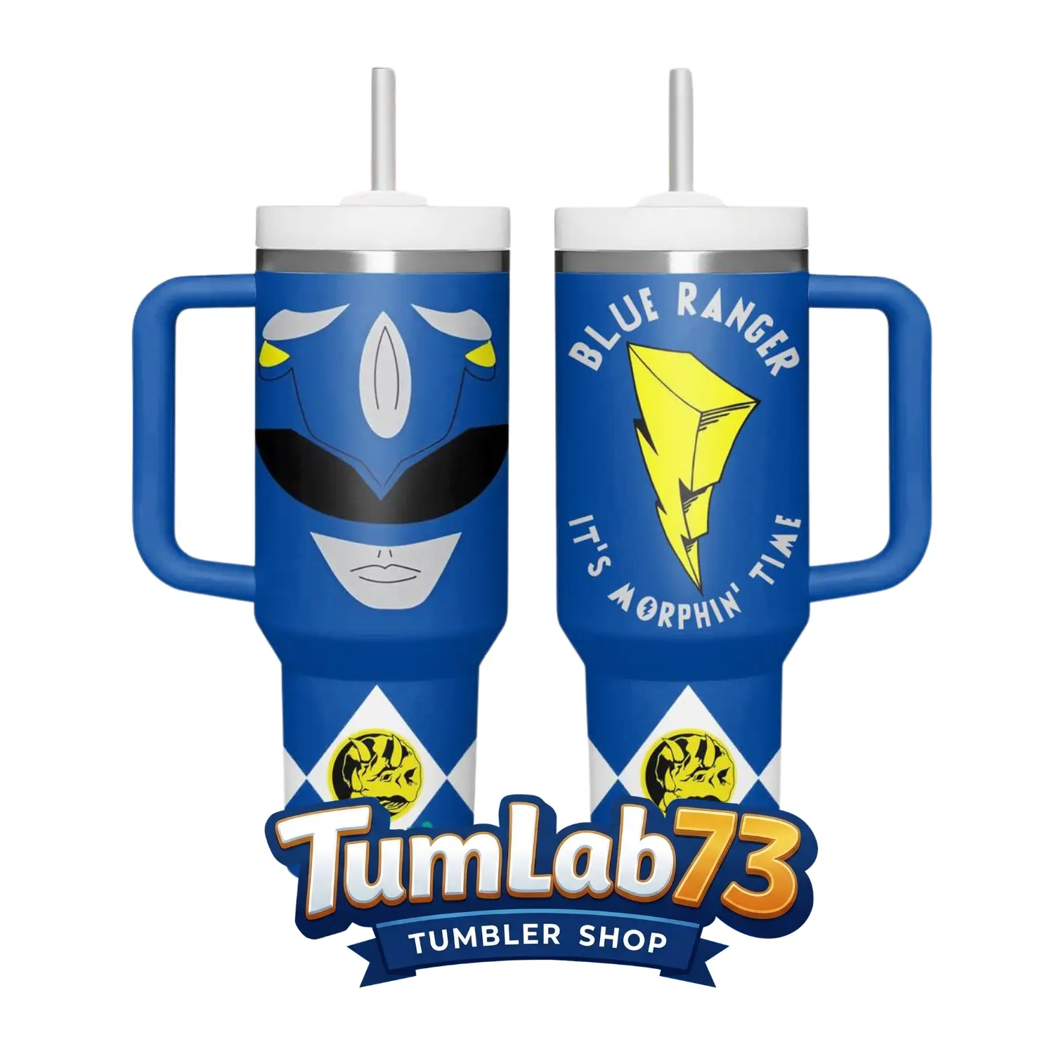 Power Rangers Blue Ranger “It’s Morphin Time” 40oz Insulated Tumbler with Handle & Straw